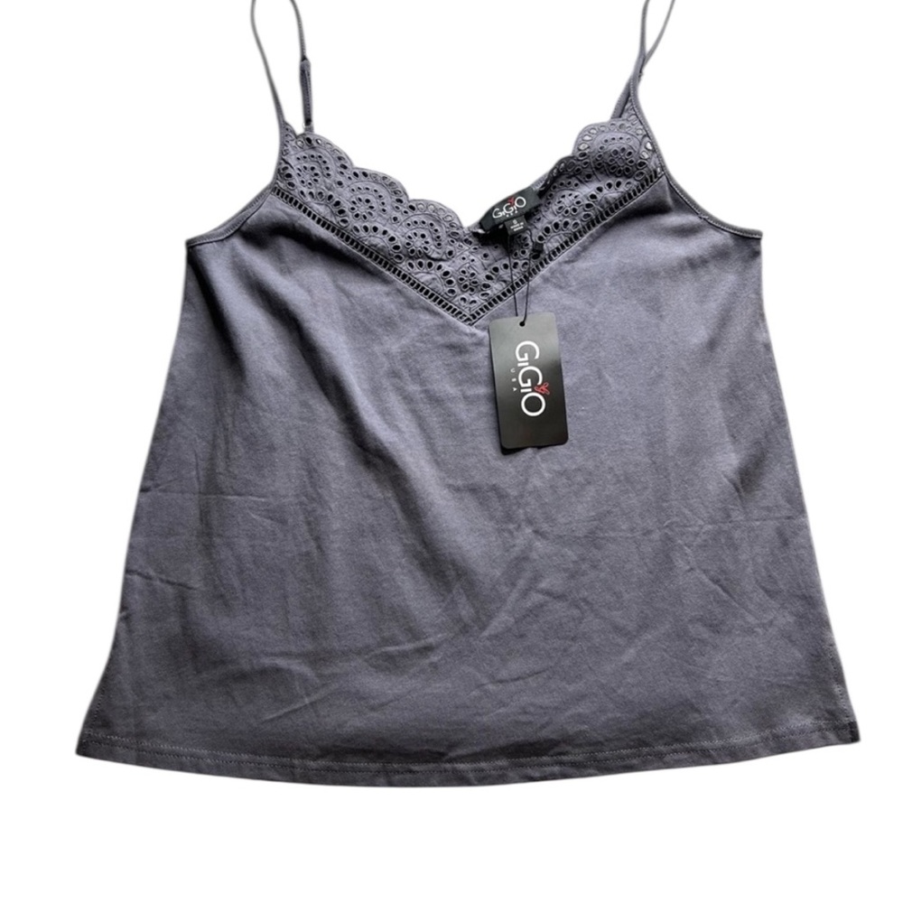 GiGiO Women's Gray Lace Trim Top NWT